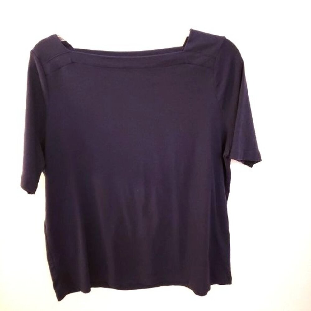 Talbots 100% Cotton Navy Blue Square Neck T Shirt Top Size 2X GUC